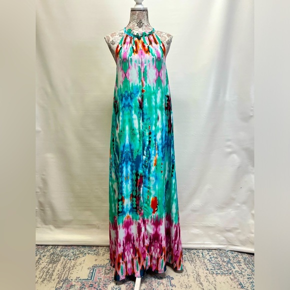 BUDDY LOVE Aqua multi halter neck maxi dress size M. - Picture 2 of 13